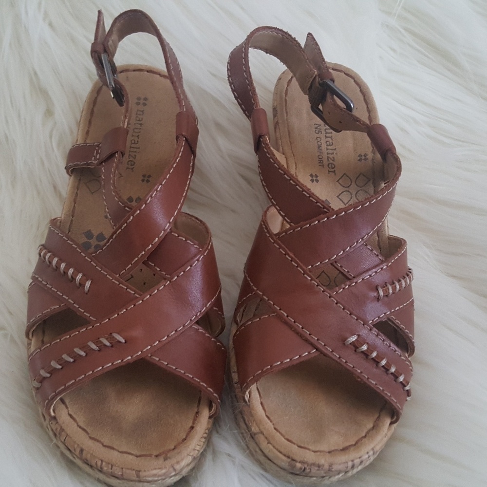 Naturalizer Norma Brown Leather Wedge Sandals